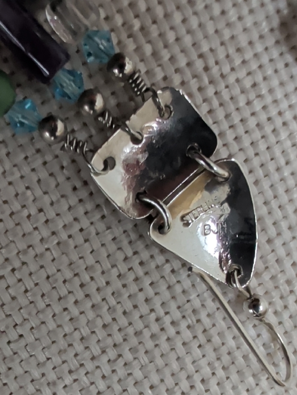 Signed Sterling Silver Dolphin Artisan Chandelier Earrings FL Keys 1990s - Picture 13 of 17
